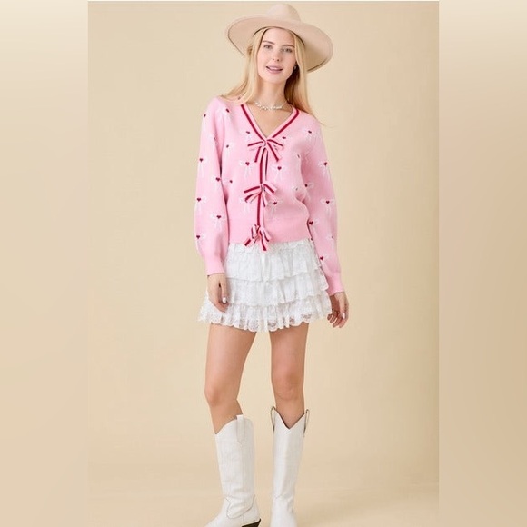 Ribbon Bow Print Striped Cardigan - Main Strip - Picture 6 of 7